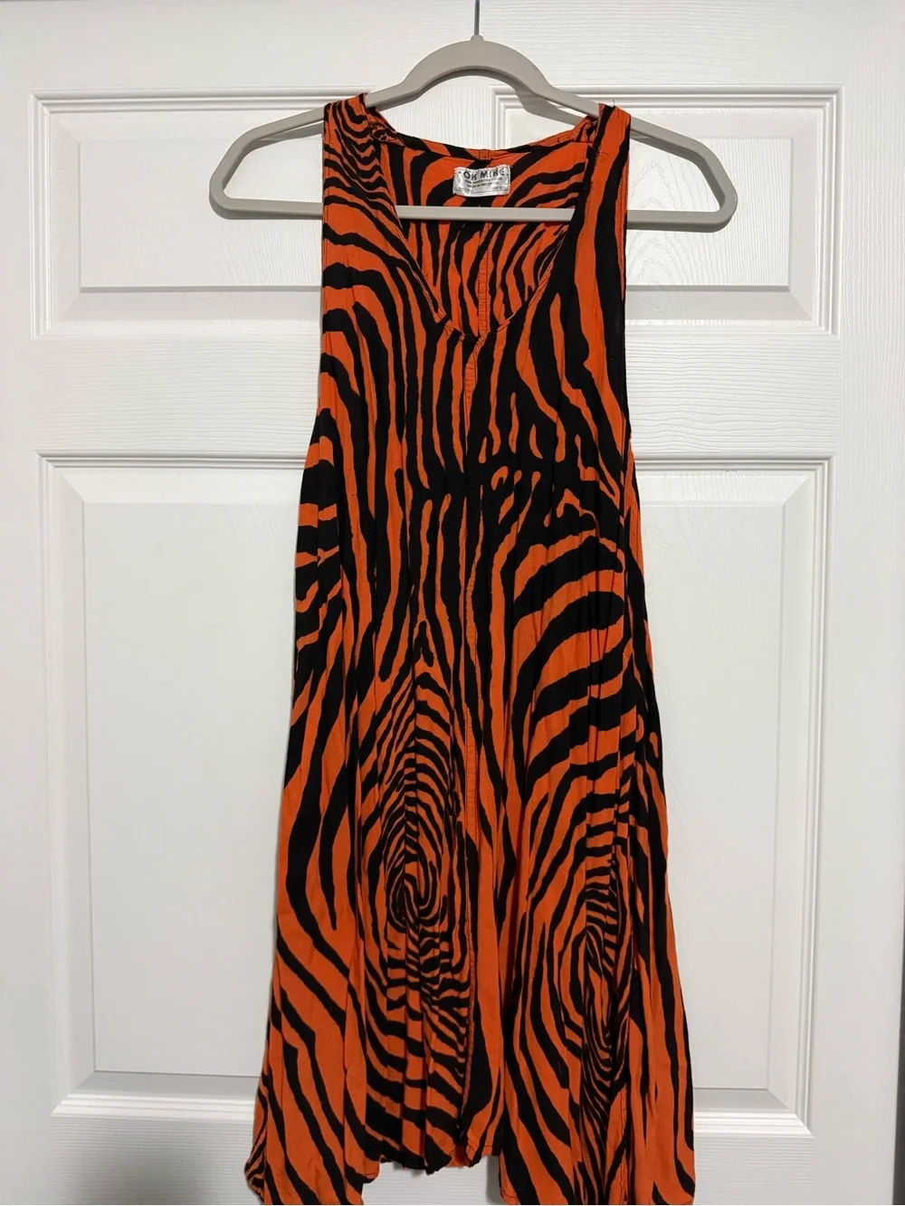 Vintage 90’s OK MIKE Orange/Black Zebra Animal Print 100% Rayon Dress